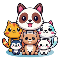 Naklejka premium Cute Cartoon Animal Sticker PNG Set