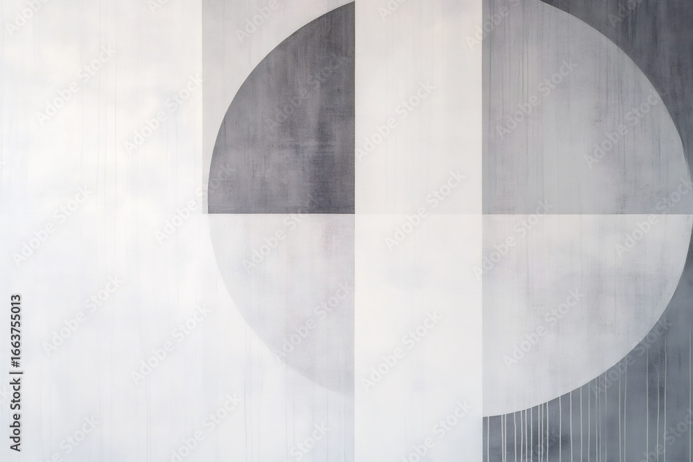 Poster elegant minimalist artwork with overlapping geometric shapes, squares and circles in shades of gray 