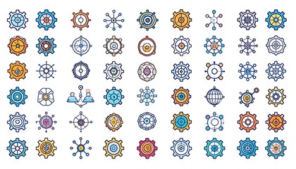 Diverse Collection of Abstract Geometric Icons and Symbols in Various Colors.