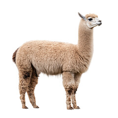 Obraz premium Fluffy Alpaca Standing Isolated on Transparent Background Cutout