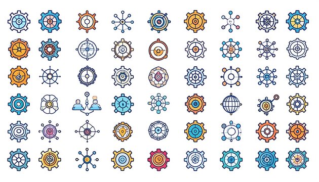 Diverse Collection of Abstract Geometric Icons and Symbols in Various Colors.