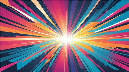 Colorful abstract background with glowing rays and rainbow burst