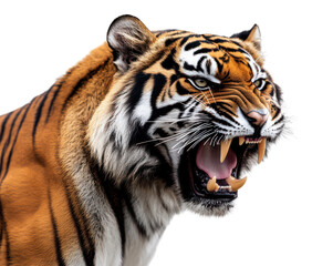 Obraz premium Fierce Tiger Growling with Teeth Bared and Intense Stare, Wild Jungle Cat Snarling Ferociously