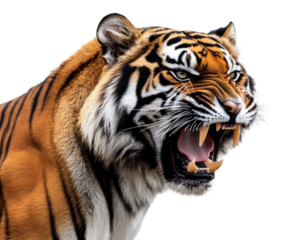 Fierce Tiger Growling with Teeth Bared and Intense Stare, Wild Jungle Cat Snarling Ferociously