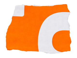 Piece of torn paper with fragment of white pattern on orange background, isolated collage element