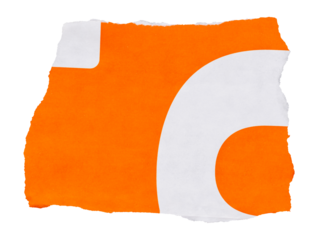 Piece of torn paper with fragment of white pattern on orange background, isolated collage element