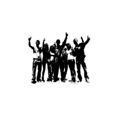 Silhouetted Crowd Celebrating, Glittering Particles