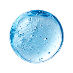 Glycerin gel texture. Blue serum toner drop isolated on white background. Liquid gel moisturizer with bubbles macro 