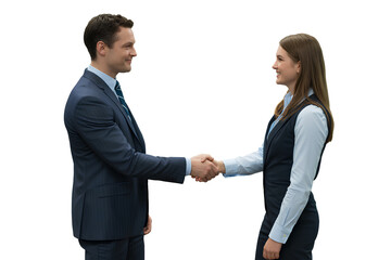Smiling Businesswoman and Businessman Shaking Hands in Agreement Pose