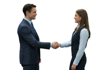Smiling Businesswoman and Businessman Shaking Hands in Agreement Pose