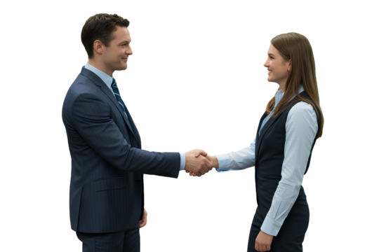 Smiling Businesswoman and Businessman Shaking Hands in Agreement Pose