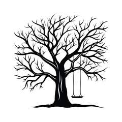 Obraz premium Silhouette of a bare tree with a swing hanging from its branches