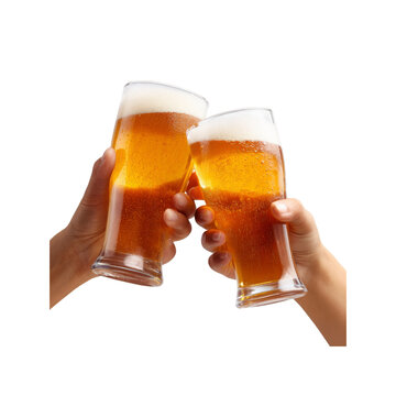 Cheers! Two Hands Toasting with Glasses of Beer