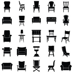 line art black furniture set icon 