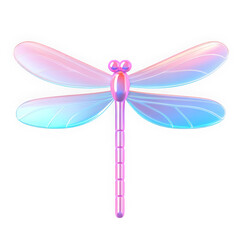 Surreal 3d chrome pastel dragonfly holographic, glossy liquid metallic surface with gradient reflection. Retro y2k isolated PNG art, modern digital decoration.
