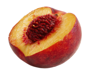 Fresh juicy peach sliced for summer desserts and healthy snacks on a transparent background, cut out