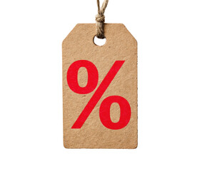 Discount tag for promotional sale events in retail marketing on a transparent background, cut out