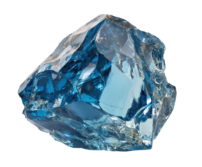 Elegant blue gemstone glimmering in natural light with sharp edges on a transparent background, cut out