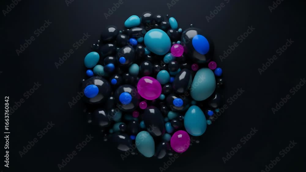 Poster mesmerizing abstract organic shapes pulsing gently in a colorful cluster loop