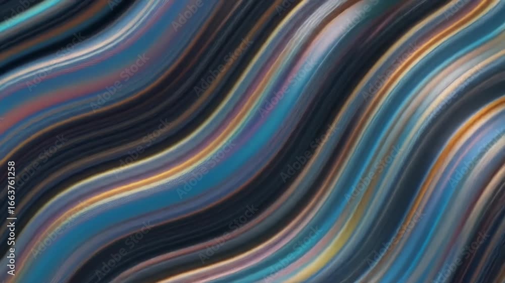 Poster abstract glossy waves of iridescent color flowing in a smooth seamless loop