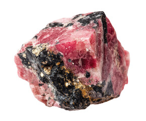 Natural beauty of rubellite tourmaline crystal with black matrix on a transparent background, cut out