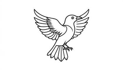 Obraz premium A stylized, outlined illustration of a bird in flight, showcasing detailed wing and body features against a plain white background.