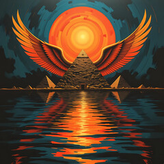Winged sunset over the pyramids