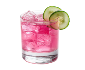 Refreshing cucumber and berry cocktail for summer enjoyment on a transparent background, cut out