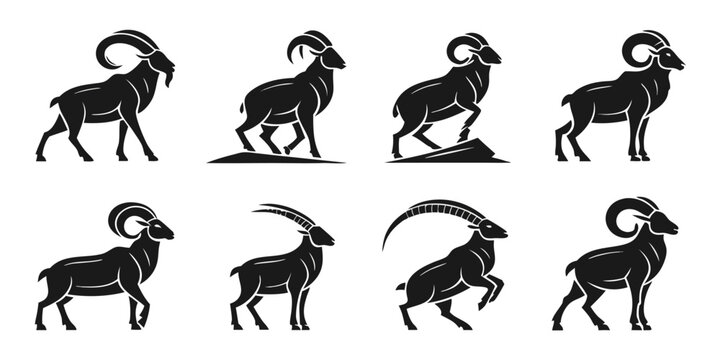 Collection of Stylized Ibex and Ram Silhouettes
