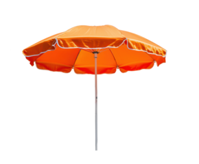Orange beach umbrella for summer fun and relaxation on a transparent background, cut out