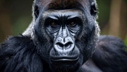 Obraz premium Close-up portrait of a magnificent gorilla, showcasing intricate details of its face and fur.