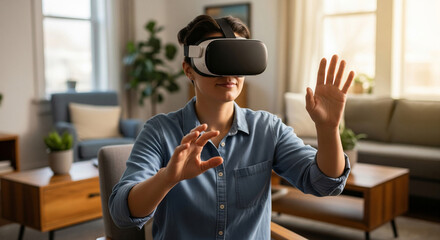 portrait of a young person with virtual reality goggles