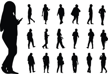 People silhouette vector, Man and women walking on white background