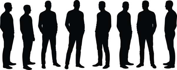 Male silhouette vector set, standing man outline, full body male pose collection, black human figure illustration, modern person icon for graphic design © Best_Design