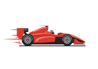 Obraz premium Stylized Red Formula 1 Race Car with Driver in Motion – Side View Illustration