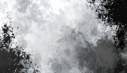 A monochrome abstract design features a dynamic blend of black and gray tones, showcasing a textured interplay of splatters and washes.