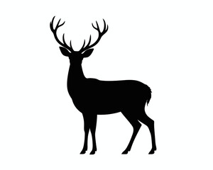 Obraz premium Silhouette of a majestic deer with large antlers standing gracefully on a white background image
