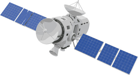 Modern satellite with large solar panels, space technology illustration, orbit communication device, detailed satellite design, aerospace equipment, global positioning system, futuristic space