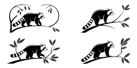 Stylized Black and White Raccoon on Branch