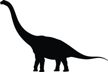 Black silhouette of a Brachiosaurus dinosaur, a large herbivore with a long neck. Jurassic period creature. Isolated on white background. Vector flat illustration