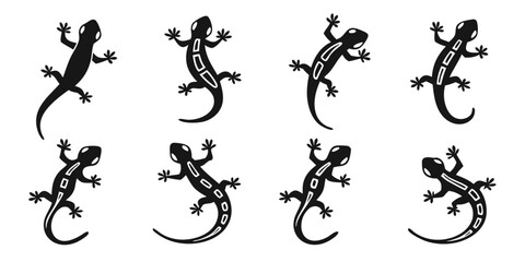 Stylized Black Gecko Lizard Silhouettes Collection