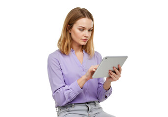 Fototapeta premium Focused Woman Using Tablet, Modern Technology and Productivity
