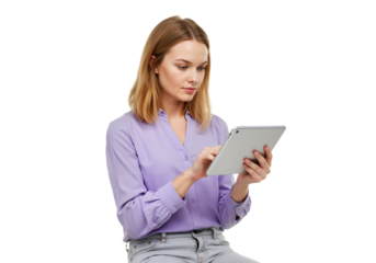 Focused Woman Using Tablet, Modern Technology and Productivity