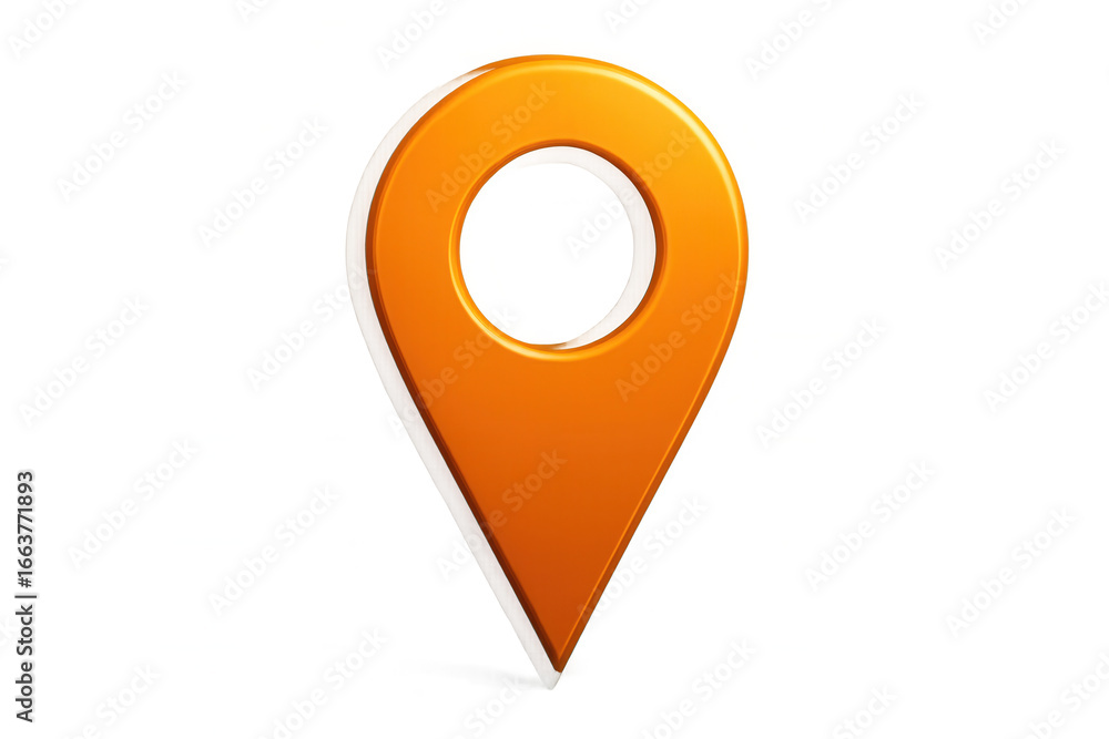 Poster orange location pin pointing a specific spot on a transparent background, ideal for indicating a pre