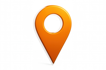 Orange location pin pointing a specific spot on a transparent background, ideal for indicating a precise location on digital maps