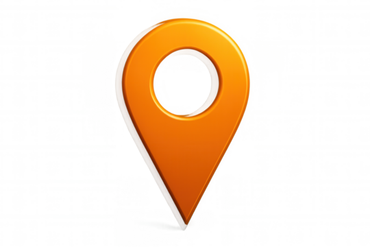 Orange location pin pointing a specific spot on a transparent background, ideal for indicating a precise location on digital maps