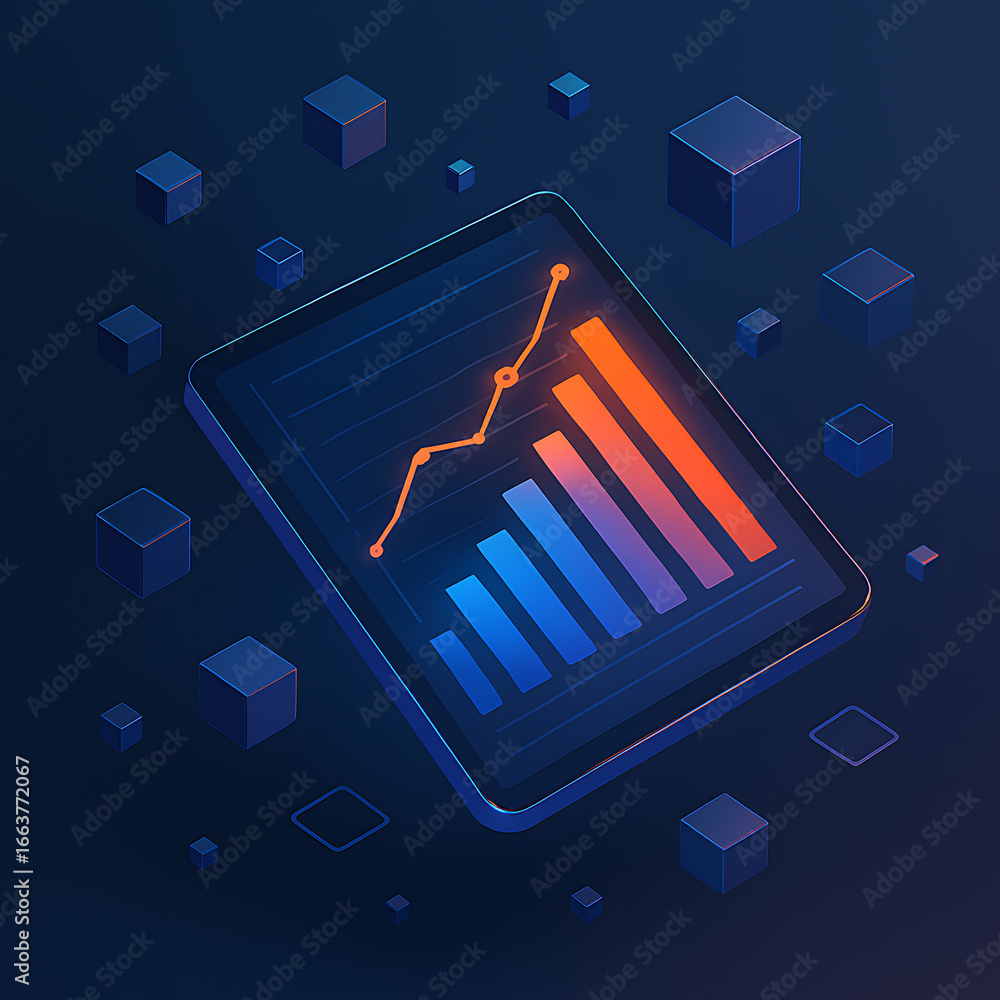Poster modern tablet displaying dynamic business growth charts and data analytics for investment success