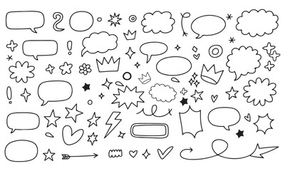 Hand drawn line highlight brush text emphasis underline scribble arrows and sparkle doodle set vector.