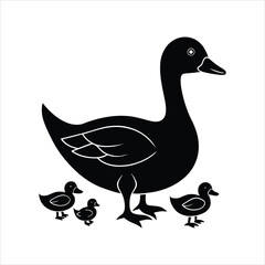  Wild Duck Family Silhouette Vector Logo Illustration