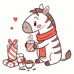 Curious expression on a Zebra in a Christmas theme, with with a scarf – Warm Cozy vector art
